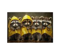 Cafemira Classic Adults Wooden Jigsaw Puzzle 1000 Pcs,Four Raccoons Wearing Raincoats On Rainy Days,Relieve Stress And Enjoy The Fun Of Solving,Exercise Your Hands On Skills,Every Piece Is Unique
