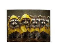 Cafemira Classic Adults Wooden Jigsaw Puzzle 500 Pcs,Four Raccoons Wearing Raincoats On Rainy Days,Relieve Stress And Enjoy The Fun Of Solving,Exercise Your Hands On Skills,Every Piece Is Unique