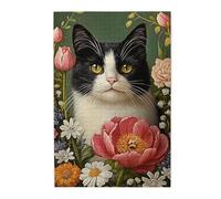 Cafemira Classic Animals Wooden Jigsaw Puzzle 1000 Pcs For Adults,Exquisite Flowers And Cat,Exercise Hands-On Ability And Thinking Patience,Great For Relaxation And Display,Every Piece Is Unique