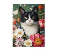 Cafemira Classic animals Wooden Jigsaw Puzzle 500 pcs for Adults,Cat Surrounded by Flowers,Exercise Hands-on Ability and Thinking Patience,Great for Relaxation and Display,Every Piece is Unique