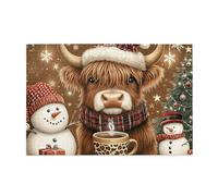 Cafemira Classics animal Wooden Jigsaw Puzzle 1000 pcs,for Adults,Highland cow wearing a winter hat,Relax and Enjoy the Fun of Solving,Exercise your hands on skills,pleasure both body and mind