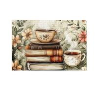 Cafemira Classics vintage-style books,steaming teacups,Wooden Jigsaw Puzzle 1000 pcs,for Adults,Relax and Enjoy the Fun of Solving,Exercise your hands on skills,pleasure both body and mind