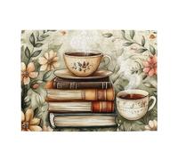 Cafemira Classics vintage-style books,steaming teacups,Wooden Jigsaw Puzzle 500 pcs,for Adults,Relax and Enjoy the Fun of Solving,Exercise your hands on skills,pleasure both body and mind