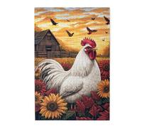 Cafemira Classics Wooden Jigsaw Puzzle 1000 pcs,for Adults,Farm chicken&Sunflower Fields,Relax and Enjoy the Fun of Solving,Exercise your hands on skills,pleasure both body and mind
