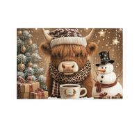 Cafemira Classics Wooden Jigsaw Puzzle for Adult,1000 pcs,Highland cow wearing a winter hat,Relieve Stress and Enjoy the Fun of Solving,Exercise your hands on skills,Complete with family friends