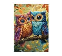 Cafemira Colorful feathers Owl Couple Snuggling,Charm Jigsaw Puzzle 500 Piece,Unique Adults Wooden puzzles,Relieve Stress and Enjoy the Fun of Solving,gift for animal lover,Every Piece is Unique