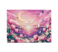 Cafemira Colorful scenery surrounded by flowers by the lake,Wooden Jigsaw Puzzle 500 pcs for Adults,Hands on assembly of your home decor wall art,Challenging Brain Exercise,Complete with family