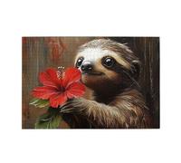 Cafemira Cute Sloth Baby Holding A Red Flower,1000 Piece Wooden Jigsaw Puzzle For Adults,Relieve Stress& Enjoy The Fun Of Solving,Deep Relaxation For Yourself,Creative Activity Hobbies