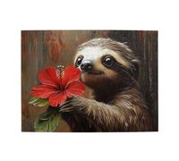Cafemira Cute Sloth Baby Holding A Red Flower,500 Piece Wooden Jigsaw Puzzle For Adults,Relieve Stress& Enjoy The Fun Of Solving,Deep Relaxation For Yourself,Creative Activity Hobbies