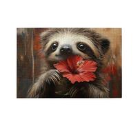 Cafemira Cute Sloth Baby Holding A Red Flower,Wooden Jigsaw Puzzle 1000 Pcs,Brainstorming For Stress Relief,Creative Activity Hobbies For Adults,Exercise Your Hands On Skills,Relax Yourself
