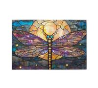 Cafemira Exquisite colored glass dragonflies,chic 1000 pcs Wooden Jigsaw Puzzle,Adult puzzles game,Relieve stress and enjoy the fun of solving,suitable for entertaining with family during holidays
