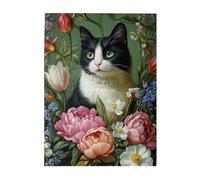 Cafemira Exquisite flowers and cat,Classic animals Jigsaw Puzzle 500 pcs,Adults Wooden puzzles,Every Piece is Unique,Exercise Hands on Skills and Thinking,Relax and Enjoy the Fun of Solving