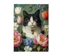 Cafemira Exquisite flowers and cat,Classic animals Jigsaw Puzzle 500 pcs,Adults Wooden puzzles,Exercise Hands on Skills and Thinking,Relax and Enjoy the Fun of Solving,Stunning Artwork