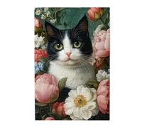 Cafemira Exquisite Flowers And Cat,Classic Animals Wooden Jigsaw Puzzle 1000 Pcs,Relieve Stress And Enjoy The Fun Of Solving,Creative Activity Hobbies For Adults,Challenging Brain Exercise