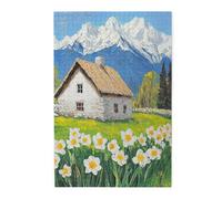 Cafemira Exquisite Wooden Jigsaw Puzzle 1000 Pcs For Adults,Artistic Valley Viewrustic Lodge In Flower Field,Brainstorming For Stress Relief,Exercise Your Hands On Skills,Enjoy The Process