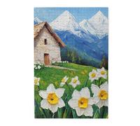 Cafemira Exquisite Wooden Jigsaw Puzzle 1000 Pcs For Adults,Hand-Painted Alpine Cottage Surrounded By Flowers,Brainstorming For Stress Relief,Exercise Your Hands On Skills,Enjoy The Process