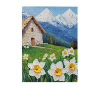 Cafemira Exquisite Wooden Jigsaw Puzzle 500 Pcs for Adults,Hand-Painted Alpine Cottage Surrounded by flowers,Brainstorming for Stress Relief,Exercise your hands on skills,enjoy the process