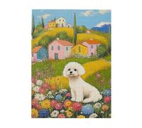 Cafemira Exquisite Wooden Jigsaw Puzzle 500 Pcs for Adults,Oil Painting Style White Poodle Playing in Garden,Brainstorming for Stress Relief,Exercise your hands on skills,enjoy the process