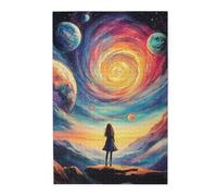 Cafemira Fantasy Wooden Jigsaw Puzzle 1000 Pcs,A Girl Stands On The Edge Of An Alien Planet,Creative Activity Hobbies For Adults,Relieve Stress And Enjoy The Fun Of Solving,Relax Yourself