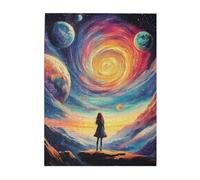 Cafemira Fantasy Wooden Jigsaw Puzzle 500 Pcs,A girl stands on the edge of an alien planet,Creative Activity Hobbies for Adults,Relieve Stress and Enjoy the Fun of Solving,Relax yourself