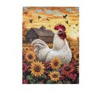 Cafemira Farm chicken&Sunflower Fields,chic Wooden Jigsaw Puzzle 500 pcs,Adult puzzles game,Ideal for party game nights,Exercise your hands on skills,promote a warmer relationship,