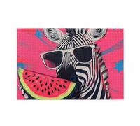 Cafemira Fun Animal 1000 Piece Wooden Jigsaw Puzzle For Adults,Zebra Wearing Sunglasses Eating Watermelon,Exercise Your Hands On Skills,Relieve Stress And Enjoy The Fun Of Solving