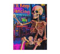 Cafemira fun Wooden Jigsaw Puzzle 500 Pcs,Skeleton in the bar,I’ll keep dancing,for Adults,relieve stress and enjoy the fun of solving,Every Piece is Unique,Brainstorming for Stress Relief