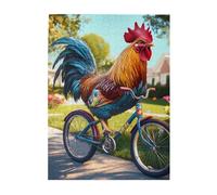 Cafemira fun Wooden jigsaw Puzzle for Adults 500 Piece, A rooster riding a bicycle,Relieve Stress& Enjoy the Fun of Solving,Hands on assembly of your home decor wall art,Complete with family