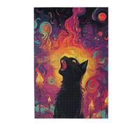 Cafemira Jigsaw Puzzle 1000 pcs,A black cat howls at the sky,Adults Wooden puzzles,Relieve stress and enjoy the fun of solving,Exercise your hands on skills,Complete with family friends