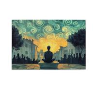 Cafemira Jigsaw Puzzle 1000 pcs,A man sits alone on a stone bench in a surreal courtyard,Adults Wooden puzzles,Use your imagination to the fullest,Every Piece is Unique,Complete with family