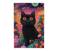 Cafemira Jigsaw Puzzle 1000 pcs,Black Cat in Enchanted Mushroom Grove,Adults Wooden puzzles,Relieve stress and enjoy the fun of solving,Exercise your hands on skills,Complete with family friends