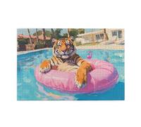 Cafemira Jigsaw Puzzle 1000 pcs,majestic tiger floats in the swimming pool,Adult Wooden puzzles game,Relieve Stress and Enjoy the Fun of Solving,Use your imagination to the fullest,