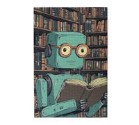 Cafemira Jigsaw Puzzle 1000 pcs,Robot Reading in Library,Wonderful imagination,Adults Wooden puzzles,Relieve stress and enjoy the fun of solving,Exercise your hands on skills,Gifts for Friends