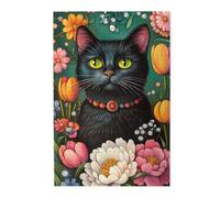 Cafemira Jigsaw Puzzle 1000 pcs,Various blooming flowers and black cats,Adults Wooden puzzles,Exercise Hands-on Ability and Thinking Patience,Relax and Enjoy the Fun of Solving,for Animal lovers