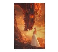 Cafemira Jigsaw Puzzle 1000 Piece,Adult Wooden Puzzles Game,Red Dragon And Beautiful Woman In White Dress,Relax And Enjoy The Fun Of Solving,Exercise Your Hands On Skills,Decorative Gifts