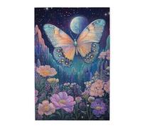 Cafemira Jigsaw Puzzle 1000 Piece,Exquisite Butterfly In Moonlit Flower Garden,Nocturnal Beauty,Adults Wooden Puzzles,Relieve Stress And Enjoy The Fun Of Solving,Exercise Your Hands On Skills
