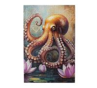 Cafemira Jigsaw Puzzle 1000 Piece,Ocean Creatures and Lotus Flowers,Surreal Garden Scene,Adults Wooden puzzles,Every Piece is Unique,Relieve Stress and Enjoy the Fun of Solving,Relax Yourself