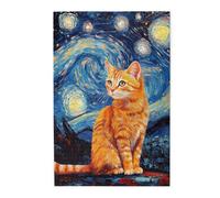 Cafemira Jigsaw Puzzle 1000 Piece,Oil Painting Style Starry Sky With Cat,Pleasure Both Body And Mind,Impossible Hard Difficult Challenging Wooden Puzzles For Adults,Stress Relieving Pleasure
