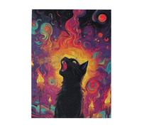 Cafemira Jigsaw Puzzle 500 pcs,A black cat howls at the sky,Adults Wooden puzzles,Relieve stress and enjoy the fun of solving,Exercise your hands on skills,Complete with family friends