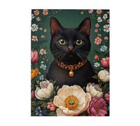 Cafemira Jigsaw Puzzle 500 pcs,Adults Wooden puzzles,Mysterious Black Cat Among Flowers,Exercise Hands-on Ability and Thinking Patience,Relax and Enjoy the Fun of Solving,for Animal lovers