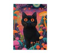Cafemira Jigsaw Puzzle 500 pcs,Black Cat in Enchanted Mushroom Grove,Adults Wooden puzzles,Relieve stress and enjoy the fun of solving,Exercise your hands on skills,Complete with family friends