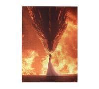 Cafemira Jigsaw Puzzle 500 Piece,Adult Wooden puzzles game,Flames surround the red dragon and the beautiful woman in white dress,Relax and enjoy the fun of solving,Exercise your hands on skills
