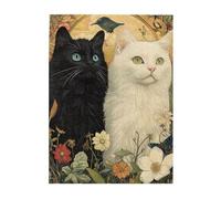Cafemira Jigsaw Puzzle 500 Piece,White Cat and Black Cat Together,Adults Wooden puzzles,Exploratory hobbies and challenges,Exercise Hands on Skills and Thinking,gift for animal lovers