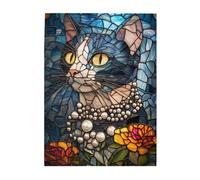 Cafemira jigsaw Puzzle for Adults 500 Pcs,Vibrant Colors Elegant Glass Cat,Wooden Puzzles,Relieve Stress and Enjoy the Fun of Solving,Every Piece is Unique,Exploratory hobbies &challenges