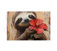 Cafemira Jigsaw Puzzle For Adults Wooden 1000 Piece,Cute Sloth Baby Holding A Red Hibiscus Flower,Relieve Stress& Enjoy The Fun Of Solving,Great For Relaxation And Display,Every Piece Is Unique