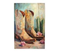 Cafemira Jigsaw Puzzle Wooden 1000 pcs,close-up of a cowboy’s worn boots resting beside a cactus,Adult puzzles game,Relieve Stress and Enjoy the Fun of Solving,Every Piece is Unique