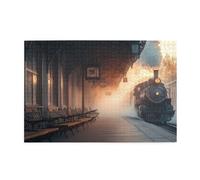 Cafemira Jigsaw Puzzle Wooden 1000 Pcs For Adult,An Antique Train Station In Early Morning Fog,Relax And Enjoy The Fun Of Solving,Hands On Assembly Of Your Home Decor Wall Art,Stunning Artwork