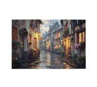 Cafemira Jigsaw Puzzle Wooden 1000 Pcs For Adult,Narrow City Street After Rain,Glowing Pavements & Reflected Lights,Relax And Enjoy The Fun Of Solving,Exploratory Hobbies& Challenges