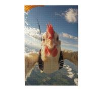 Cafemira Jigsaw Puzzle Wooden 1000 Pcs For Adult,Rooster Wearing Parachute,Whimsical Adventure,Every Piece Is Unique,Relax And Enjoy The Fun Of Solving,Exploratory Hobbies& Challenges