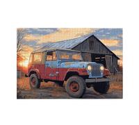 Cafemira Jigsaw Puzzle Wooden 1000 Pcs For Adult,Rustic Countryside With Vintage Car At Sunset,Golden Hour Charm,Relax And Enjoy The Fun Of Solving,Exploratory Hobbies And Challenges